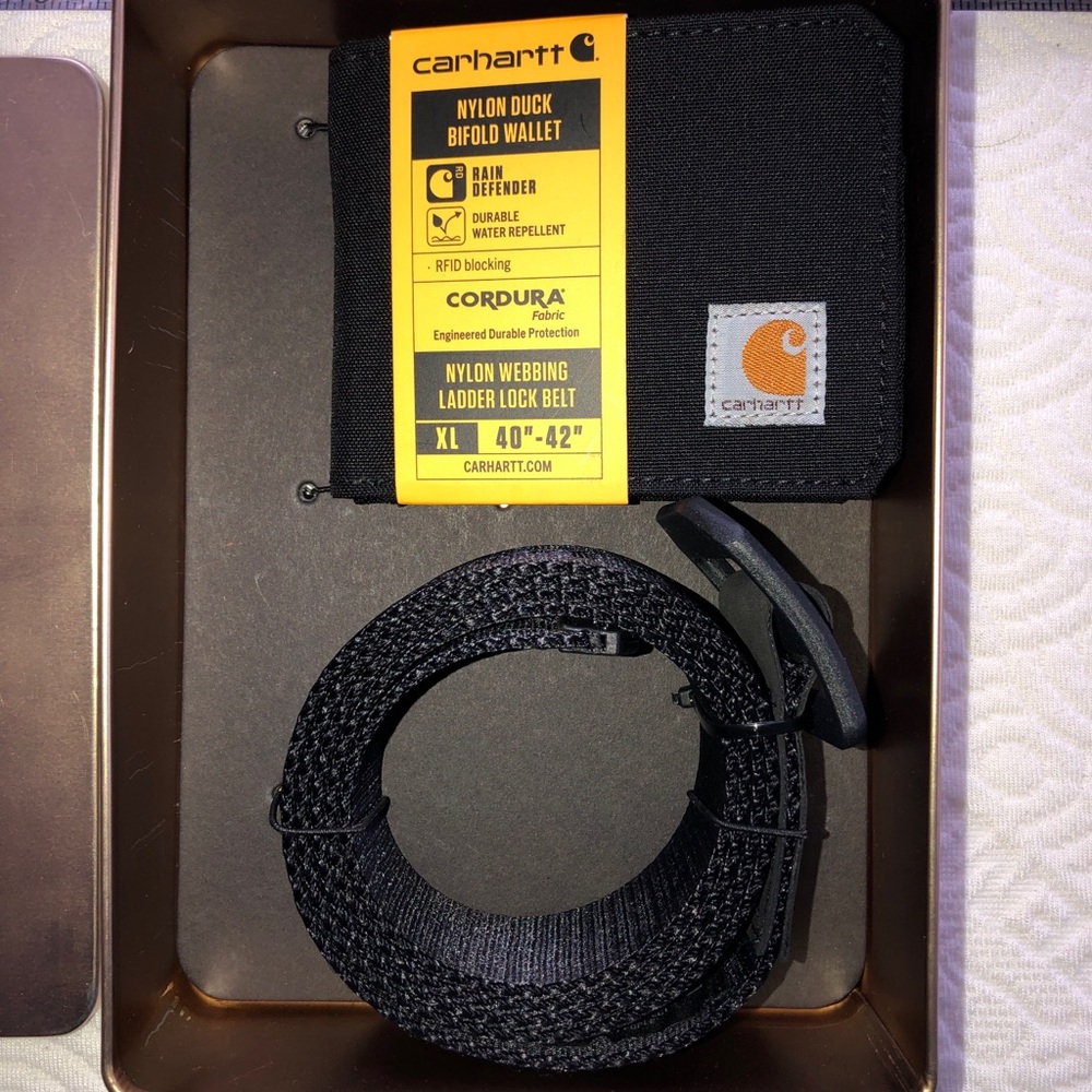 CARHARTT Nylon Wallet and Belt Gift Set in Collectible Tin Black/Black XL | NWT
